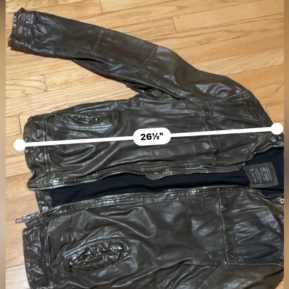 Men's dark olive green Leather Jacket - Picture 7 of 9